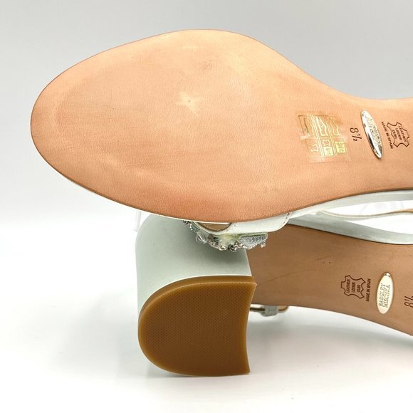 Badgley Mischka Size 8.5 Light Pastel Blue Green Satin Dress Sandals Heels Shoes - Picture 12 of 15